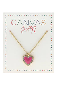 Canvas Style - Maggie Pave Heart Children's Necklace in Fuchsia