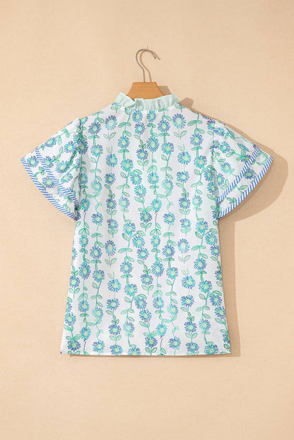 LA Society - LAS Floral Print Striped Contrast Patchwork Blouse (S-XL)