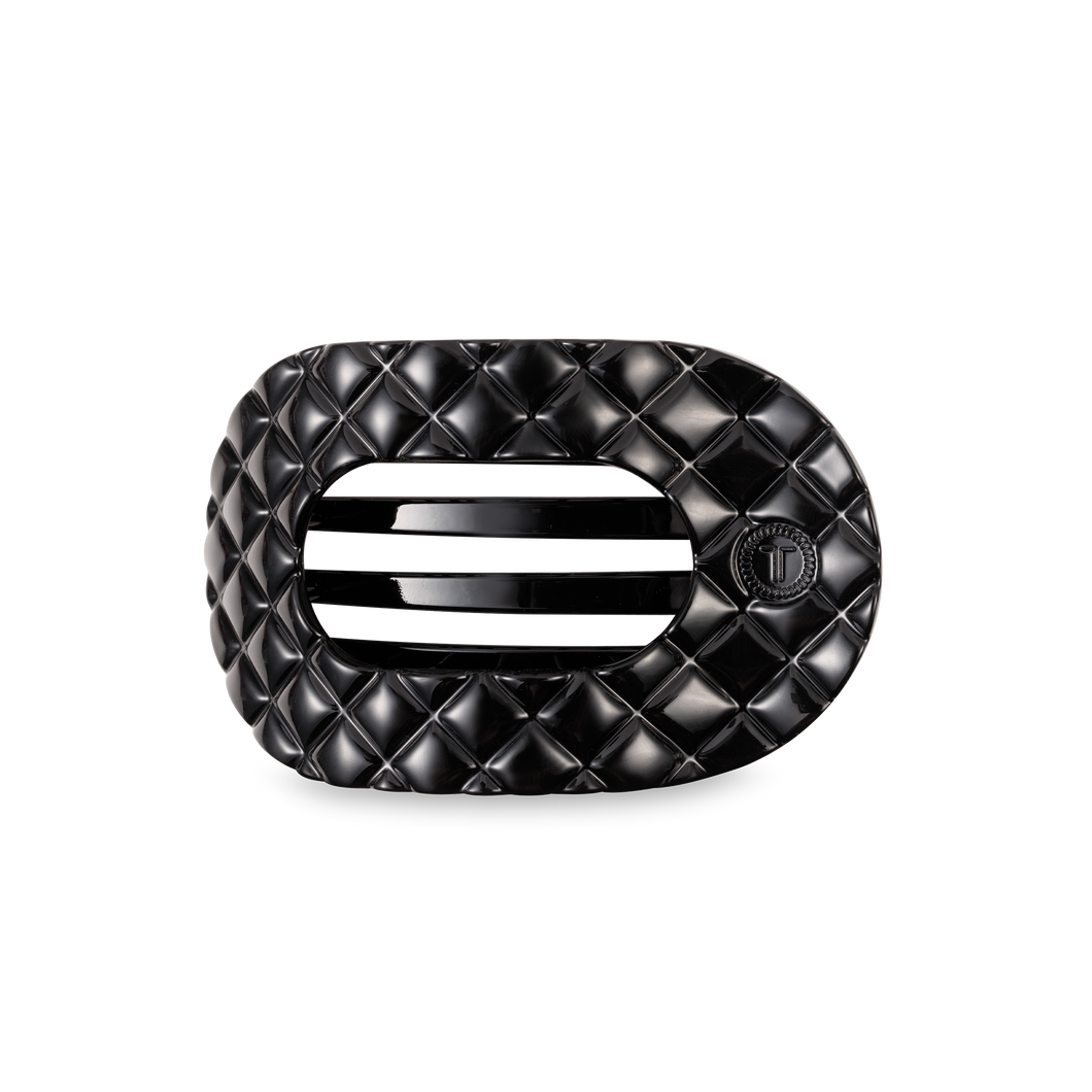 TELETIES - Flat Round Hair Clip | Medium | Jet Black Quilted