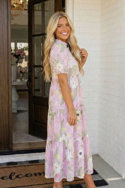 Floral High Waist Tiered Maxi Dress