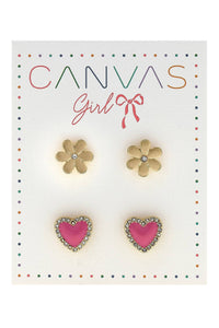 Canvas Style - Maggie Pave Heart & Flower Children's Stud Earrings (2)