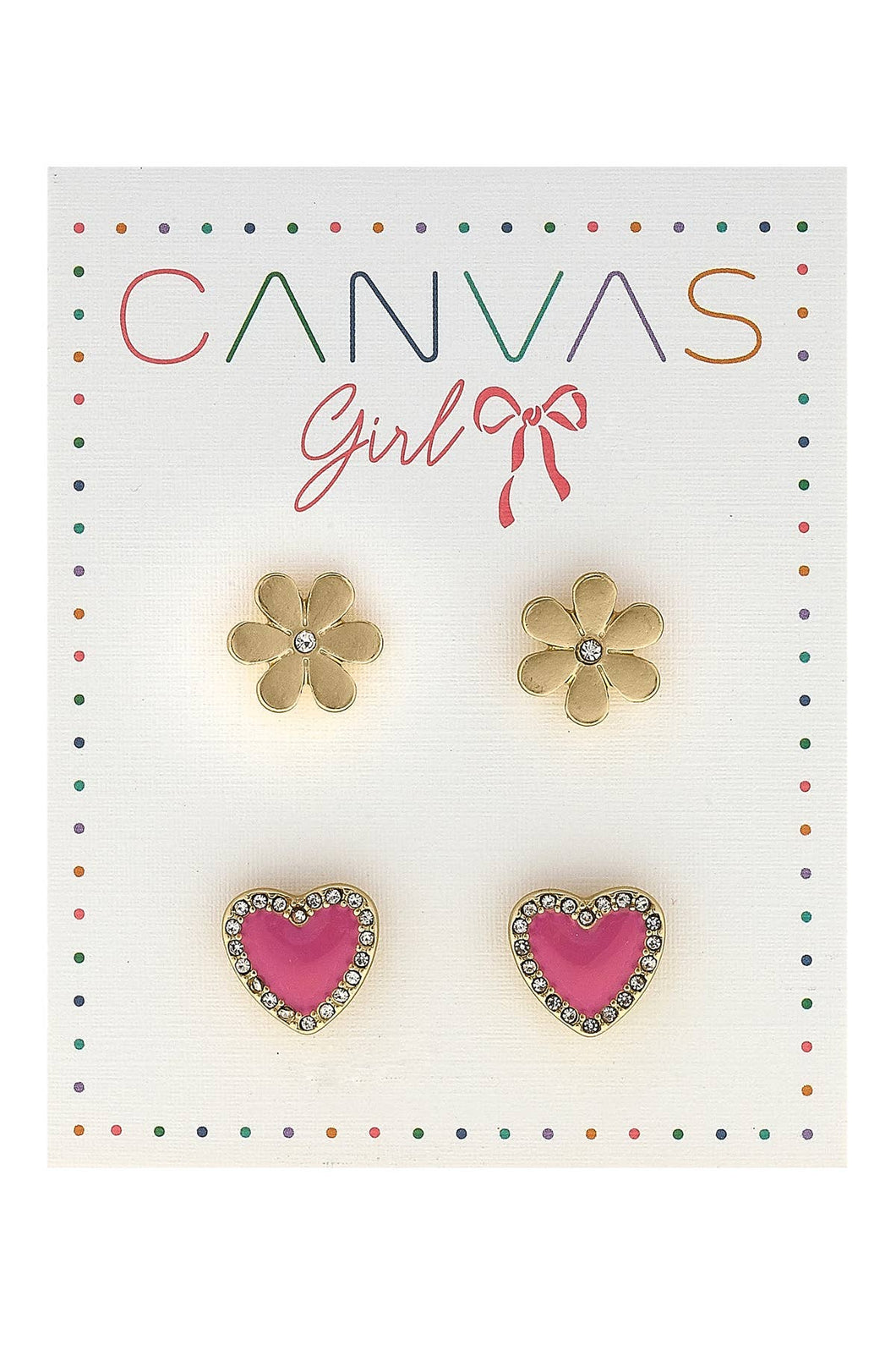 Canvas Style - Maggie Pave Heart & Flower Children's Stud Earrings (2)
