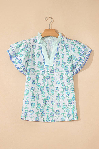 LA Society - LAS Floral Print Striped Contrast Patchwork Blouse (S-XL)