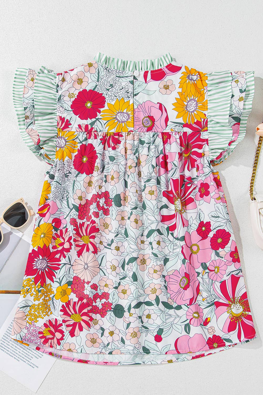 Floral Print Contrast Ruffle Trim Top