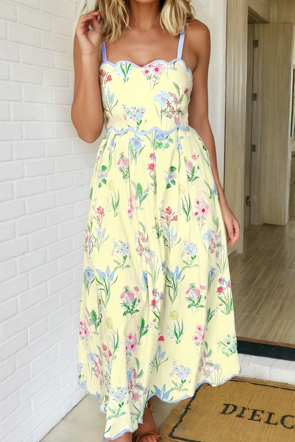 LA Society - LAS-LIVE Floral Self-tie Straps High Waist Midi Dress (S-XL)