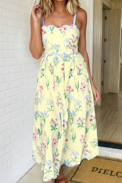 LA Society - LAS-LIVE Floral Self-tie Straps High Waist Midi Dress (S-XL)