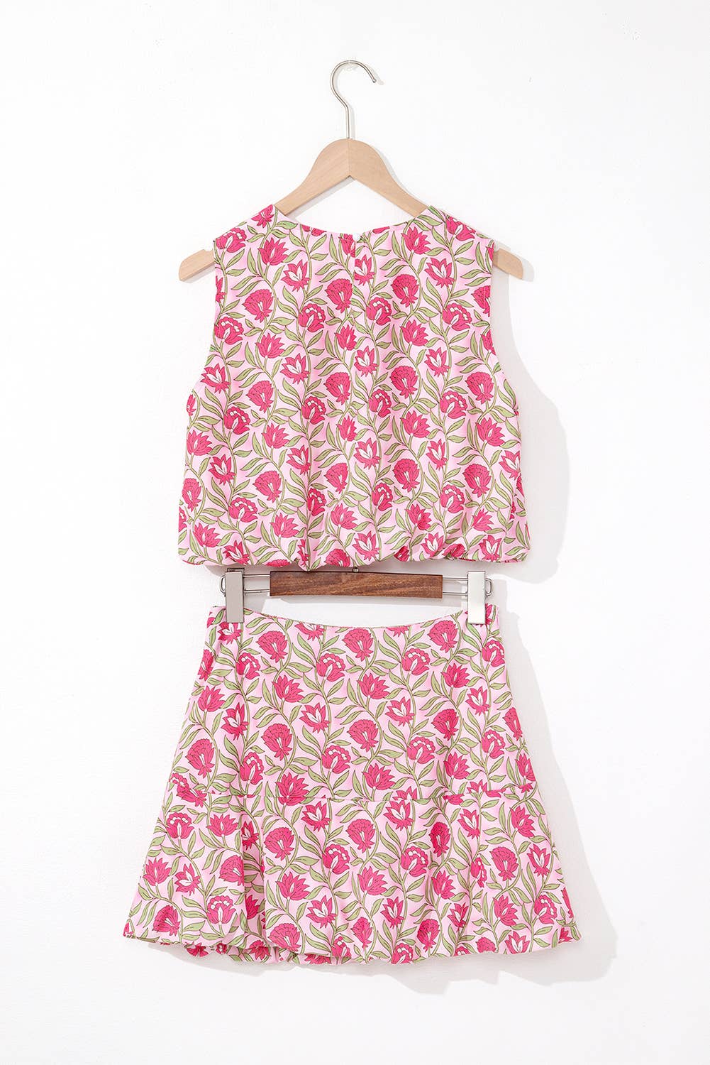 LA Society - Floral Print Puffy Cropped Tank and Mini Skirt Set