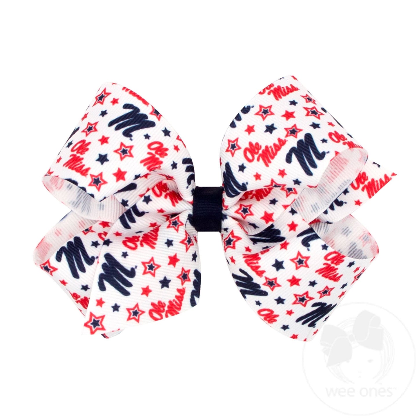 CollegeHairBows.com - Ole Miss Medium Logo Print Grosgrain Hair Bow