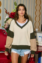 Load image into Gallery viewer, BUCKETLIST - T2700 Contrast Detailing V-neck Sweatshirt
