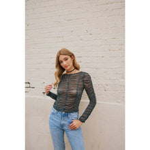 Load image into Gallery viewer, RHINESTONED SHEER MESH TOP WITH RUCHING DETAILS

