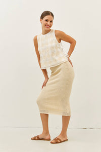 FLORAL APPLIQUE TOP WITH SIDE BOW TIE DETAIL