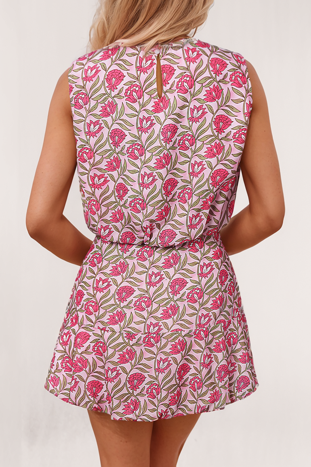 LA Society - Floral Print Puffy Cropped Tank and Mini Skirt Set