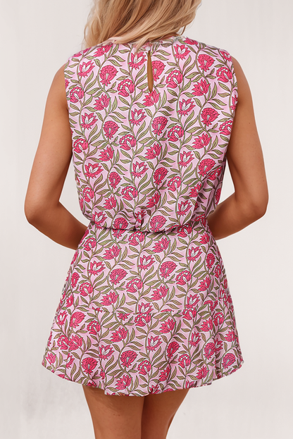 LA Society - Floral Print Puffy Cropped Tank and Mini Skirt Set
