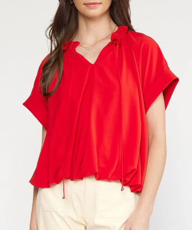 V-Neck Bubble Hem Top