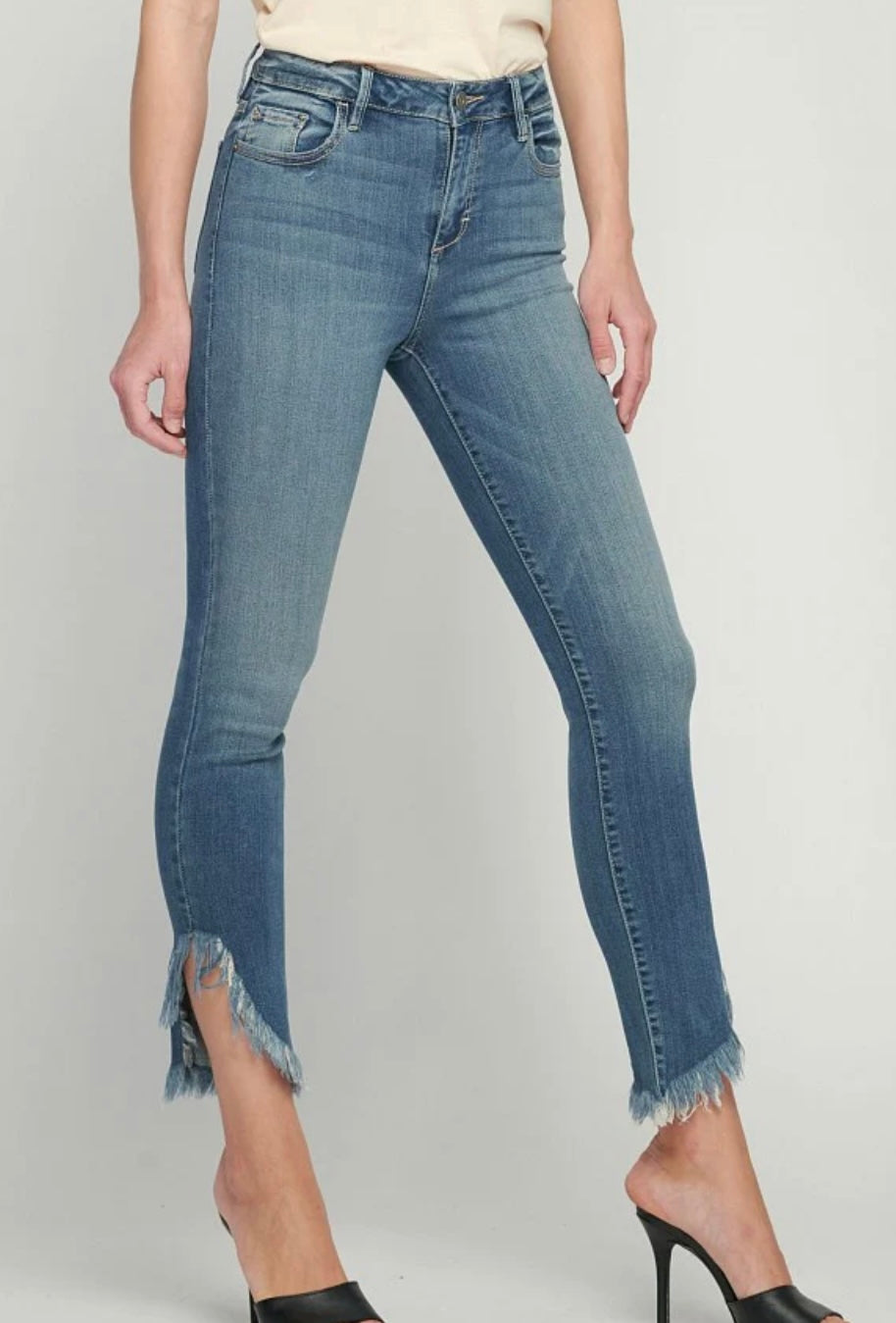 TAYLOR MEDIUM WASH EXTREME FRAY HIGH RISE SKINNY