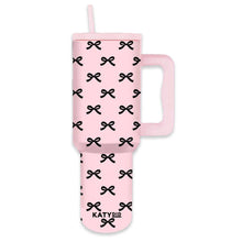 Load image into Gallery viewer, Black &amp; Pink Mini Coquette Bows 38 Oz Tumbler w/ Handle
